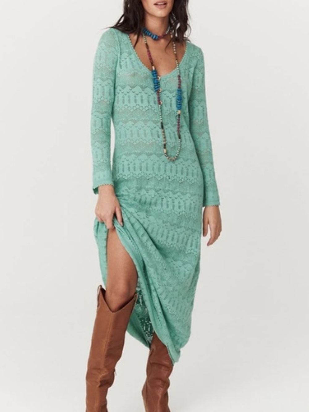 Spell NWT Soft Unlined Crochet Maxi Dress